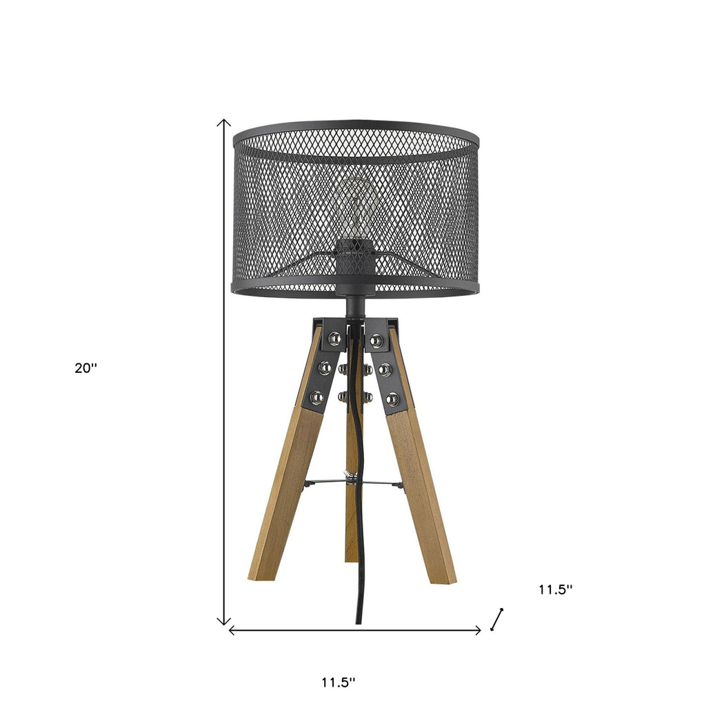 25" Black Metal Four Light Column Table Lamp With Black Drum Shade