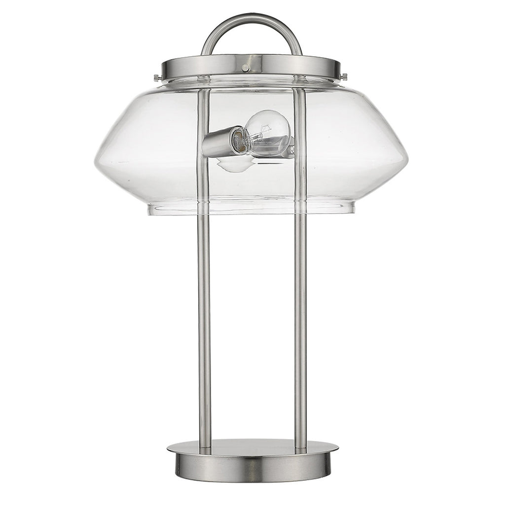 24" Silver Metal Two Light Table Lamp With Clear Novelty Shade