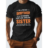 1 pc, 100% cotton T-shirt, I'M A PROUD BROTHER Creative Print, Men's Crew Neck Short Sleeve Summer T-shirt, Casual Comfy Cotton Top For Daily Wear Made in USA