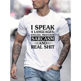 1 pc, 100% cotton T-shirt, Mens Sarcasm Tee - Short Sleeve Cotton Blend, Stretchy & Comfortable, Bold Graphic Prints for Trendy Summer Style, Perfect Casual Daily Wear, crewneck men's printed T-shirt, summer fashion outdoor sports Made in USA