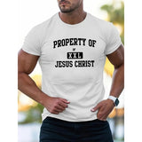 1 pc, 100% cotton T-shirt, PROPERTY OF JESUS CHRIST printed men's heavy cotton round neck short sleeve T-shirt, casual T-shirt, fashion comfortable breathable light summer top Made in USA