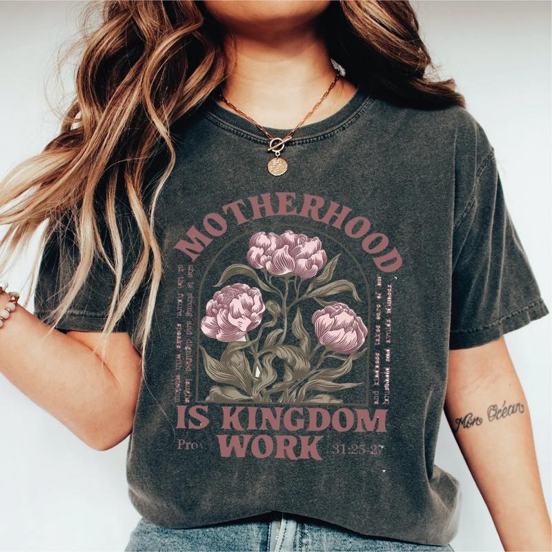 [100% COMFORT COLORS] Motherhood Is Kingdom Work Shirt, Mothers Day Christian Faith Mom Tee, Mother Day Outfit for men women