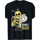 100% Made in USA, 180g Cotton 'Honey Dealer' Bee Graphic T-Shirt for Men - Funny Beekeeper Design with Fashion Glasses & Honeycomb Pattern, Short Sleeve, Round Neck - Ideal for Outdoor Activities Made in USA