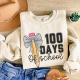 100 Days Of School Sweatshirt with Bow, Coquette 100th Day of School Teacher Shirt, One Hundredth Day Schooling Shirt 5XUCN