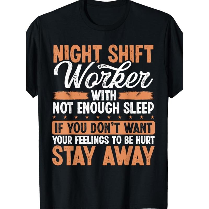 1pc Night Shift Worker Graphic Tee, 100% Cotton Casual Crew Neck T-Shirt, Regular Fit, Adult Men'S Humorous Overnight Factory Worker Print Top, Knit Fabric, Summer Season, for Training & Outdoor Activities Made in USA