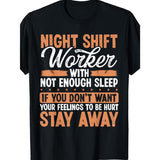 1pc Night Shift Worker Graphic Tee, 100% Cotton Casual Crew Neck T-Shirt, Regular Fit, Adult Men'S Humorous Overnight Factory Worker Print Top, Knit Fabric, Summer Season, for Training & Outdoor Activities Made in USA