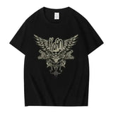 2024 Summer Korn Skull Wings Black T Shirt, Women and Men Metal Gothic Rock Band T-Shirts, Vintage Plus Size T-shirt Cotton Tops, Unisex Shirt, Gift For Her