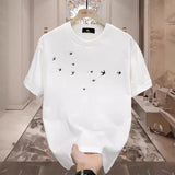 2025 Short Sleeve Pure Cotton T-Shirt Versatile Casual Loose Fit Printed Men's Round Neck Top Short Sleeve Base Shirt