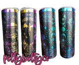 20oz Skinny MAAShup tumbler - Black with rainbow plated base - Throne of Glass Crescent City Acotar