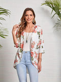 Women's Floral Print High Low Blouse Without Tee, Boho Elegant Casual 3/4 Sleeve Open Front Top For Spring & Summer, Women's Outerwear For Daily Wear