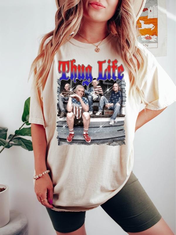 4th Of July Graphic Tee, Thug Life American Patriotic Tshirt, Fourth Of July Gift, Retro Usa Shirt, George Washington Shirt, Funny Usa Shirts, Unisex T-Shirt, Gifts For Men Women, Short Sleeve Tee Shirt, Gifts For Birthday Fathers Day