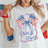 4th of July T-Shirt, USA Flag Shirt, Coquette Bow Stars & Stripes Patriotic Tee,