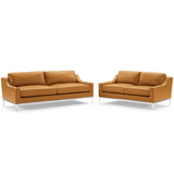 Harness Stainless Steel Base Leather Sofa and Loveseat Set