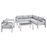 Shore Sunbrella� Fabric Outdoor Patio Aluminum 5 Piece Sectional Sofa Set