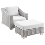 Conway Outdoor Patio Wicker Rattan 2-Piece Armchair and Ottoman Set