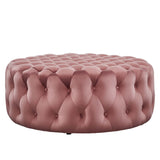 Amour Tufted Button Large Round Performance Velvet Ottoman