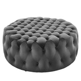 Amour Tufted Button Large Round Performance Velvet Ottoman