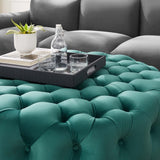 Amour Tufted Button Large Round Performance Velvet Ottoman