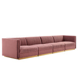 Sanguine Channel Tufted Performance Velvet 4-Seat Modular Sectional Sofa