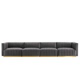 Conjure Channel Tufted Performance Velvet 4-Piece Sofa