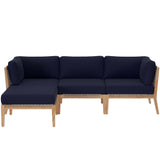 Clearwater Outdoor Patio Teak Wood 4-Piece Sectional Sofa