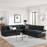 Commix Down Filled Overstuffed Boucle Fabric 5-Piece Sectional Sofa