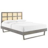 Sidney Cane and Wood Queen Platform Bed With Angular Legs