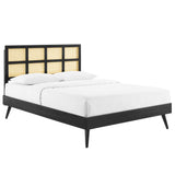 Sidney Cane and Wood Queen Platform Bed With Splayed Legs