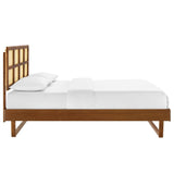 Sidney Cane and Wood Full Platform Bed With Angular Legs