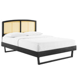 Sierra Cane and Wood Queen Platform Bed With Angular Legs