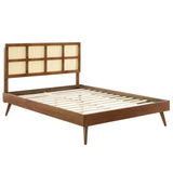 Sidney Cane and Wood King Platform Bed With Splayed Legs