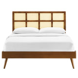 Sidney Cane and Wood King Platform Bed With Splayed Legs