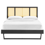 Kelsea Cane and Wood Full Platform Bed With Angular Legs