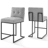 Privy Black Stainless Steel Upholstered Fabric Counter Stool Set of 2