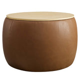 Perla Round Vegan Leather Storage Ottoman