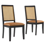 Arlo Vegan Leather Upholstered Faux Rattan and Wood Dining Side Chairs - Set of 2