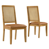 Arlo Vegan Leather Upholstered Faux Rattan and Wood Dining Side Chairs - Set of 2