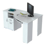 55" White Mirrored Computer Desk With Two Drawers