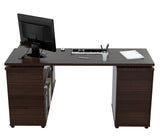 60" Espresso Mirrored L Shape Computer Desk With Three Drawers