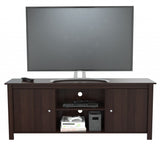 63" Dark Brown Wood And Metal Cabinet Enclosed Storage Mirrored TV Stand