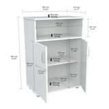White Finish Wood High Low Full Size Microwave Cabinet