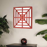 24" X 24" X 1" Red Mirrored Wooden Wall Decor