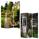 48" X 72" Multi Color Wood Canvas English Garden Screen