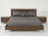 Modern Dark Walnut &amp; Concrete Queen Bed