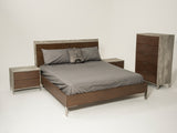 Modern Dark Walnut &amp; Concrete Queen Bed