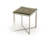 22" Mosaic Wood Steel And Glass End Table