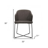 Set Of 2 Modern Grey Leatherette Black Coated Metal Dining Chairs