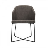 Set Of 2 Modern Grey Fabric Black Coated Metal Dining Chairs