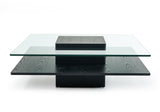 14" Oak Mdf Glass And Veneer Coffee Table