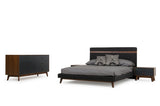 Modern Grey Fabric &amp; Walnut Queen Bed